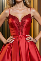 Load image into Gallery viewer, Red A Line Corset Spaghetti Straps Short Satin Prom Dress