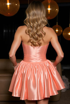 Orange Satin Sweetheart A Line Short Corset Prom Dress