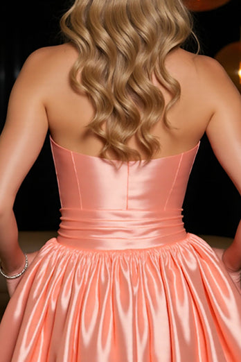 Orange Satin Sweetheart A Line Short Corset Prom Dress