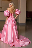 Load image into Gallery viewer, Pink Tight Bodycon Side Cape Satin Short Prom Dress