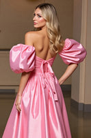 Load image into Gallery viewer, Pink Tight Bodycon Side Cape Satin Short Prom Dress