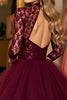 Load image into Gallery viewer, Burgundy Tulle Corset Illusion Neck A Line Short Prom Dress
