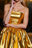 Load image into Gallery viewer, Golden A Line Strapless Metallic Short Prom Dress