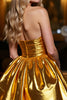 Load image into Gallery viewer, Golden A Line Strapless Metallic Short Prom Dress