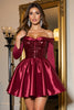 Load image into Gallery viewer, Sparkly Burgundy Corset A Line Short Prom Dress with Sleeves