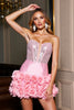 Load image into Gallery viewer, Sparkly Pink Corset Tight Short Satin Prom Dress with Flowers