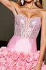 Load image into Gallery viewer, Sparkly Pink Corset Tight Short Satin Prom Dress with Flowers