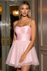 Load image into Gallery viewer, Pink A Line Tulle Spaghetti Straps Ruched Short Prom Dress