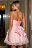 Load image into Gallery viewer, Pink A Line Tulle Spaghetti Straps Ruched Short Prom Dress