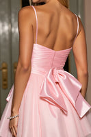 Load image into Gallery viewer, Pink A Line Tulle Spaghetti Straps Ruched Short Prom Dress