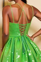 Load image into Gallery viewer, Sparkly Green Corset A Line Short Sequins Prom Dress