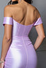 Load image into Gallery viewer, Lilac Satin Tight Bodycon Short Corset Prom Dress with Bow