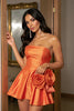 Load image into Gallery viewer, Orange A Line Short Satin Prom Dress with 3D Flowers