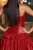 Load image into Gallery viewer, Red A Line Strapless Short Satin Prom Dress with Ruffles