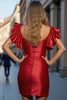 Load image into Gallery viewer, Red Tight Bodycon Keyhole Short Satin Prom Dress with Ruffles