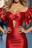 Load image into Gallery viewer, Red Tight Bodycon Keyhole Short Satin Prom Dress with Ruffles