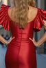 Load image into Gallery viewer, Red Tight Bodycon Keyhole Short Satin Prom Dress with Ruffles