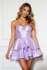 Load image into Gallery viewer, Lilac A Line Strapless Tiered Short Satin Prom Dress