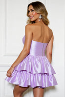 Load image into Gallery viewer, Lilac A Line Strapless Tiered Short Satin Prom Dress