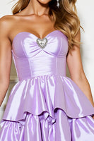 Load image into Gallery viewer, Lilac A Line Strapless Tiered Short Satin Prom Dress