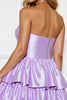 Load image into Gallery viewer, Lilac A Line Strapless Tiered Short Satin Prom Dress
