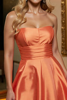 Load image into Gallery viewer, Orange Satin A Line Strapless Short Prom Dress