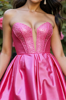 Load image into Gallery viewer, Sparkly Corset Fuchsia Satin A Line Short Prom Dress with Beading