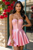 Load image into Gallery viewer, Sparkly Pink A Line Corset Satin Short Prom Dress