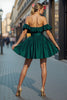 Load image into Gallery viewer, Dark Green A Line Satin Short Prom Dress with Ruffles