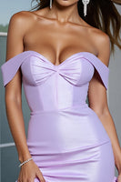 Load image into Gallery viewer, Lilac Bodycon Satin Short Prom Dress with Ruffles