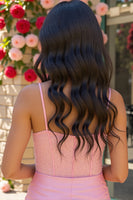 Load image into Gallery viewer, Sparkly Pink Corset Satin Short Prom Dress with Keyhole