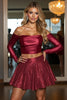 Load image into Gallery viewer, Sparkly Burgundy 2 Piece A Line Short Prom Dress