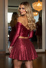 Load image into Gallery viewer, Sparkly Burgundy 2 Piece A Line Short Prom Dress