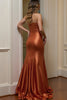 Load image into Gallery viewer, Orange Strapless Satin Maxi Formal Dress with Ruffles