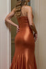 Load image into Gallery viewer, Orange Strapless Satin Maxi Formal Dress with Ruffles