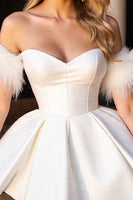 Load image into Gallery viewer, White Sweetheart Corset Short Prom Dress with Feathers