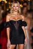 Load image into Gallery viewer, Black Satin Tight Short Corset Prom Dress with Sleeves