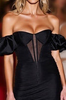 Load image into Gallery viewer, Black Satin Tight Short Corset Prom Dress with Sleeves