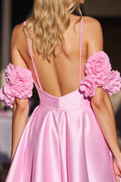 Load image into Gallery viewer, Pink Floral Satin Short Corset Prom Dress