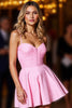 Load image into Gallery viewer, Pink Ruched A Line Satin Short Prom Dress