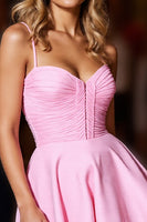 Load image into Gallery viewer, Pink Ruched A Line Satin Short Prom Dress