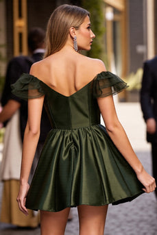 Army Green Corset Satin Short Prom Dress with Ruffles