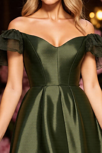 Army Green Corset Satin Short Prom Dress with Ruffles
