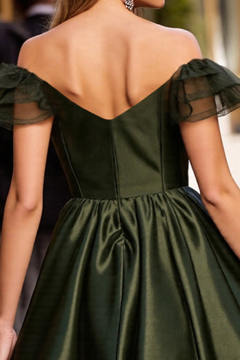 Army Green Corset Satin Short Prom Dress with Ruffles