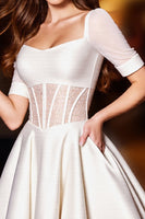 Load image into Gallery viewer, Glitter White A Line Short Corset Prom Dress with Bow