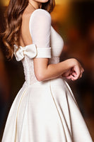 Load image into Gallery viewer, Glitter White A Line Short Corset Prom Dress with Bow