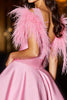 Load image into Gallery viewer, Pink V-Neck Satin Short Prom Dress with Feathers