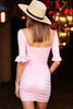 Load image into Gallery viewer, Pink Corset Satin Floral Tight Short Prom Dress
