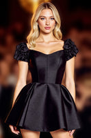 Load image into Gallery viewer, Black Corset Satin Short Prom Dress with Sleeves