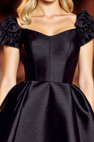 Load image into Gallery viewer, Black Corset Satin Short Prom Dress with Sleeves